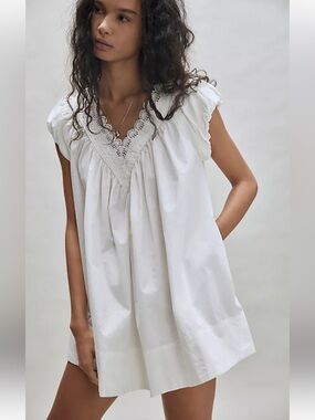 NWT retail $128 size XS #FreePeople White Cotton Lace-Trim minidress